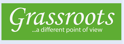 Grassroots logo in white script on a bright green banner with the slogan '...a different point of view'.